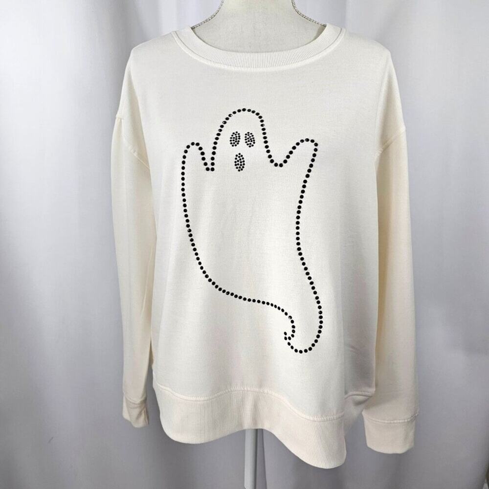 Jane Delancey Cream Rhinestone Ghost Long Sleeve Top Women's Size L NWOT - Picture 2 of 15